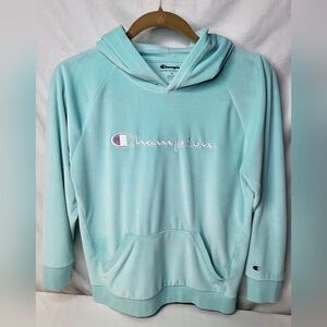 Champion Girl Youth Embroidered Logo Velour Hoodie Size XL Minty Blue